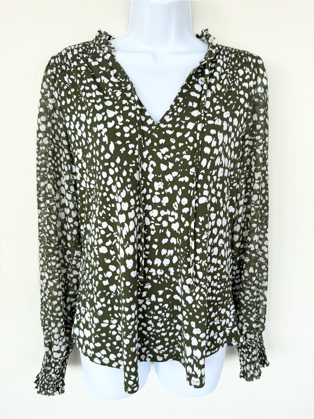 Beacon Olive & White Printed V-Neck Blouse